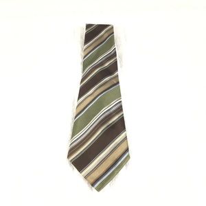 Geoffrey Beene Olive Earth Tone Stripe Silk Tie